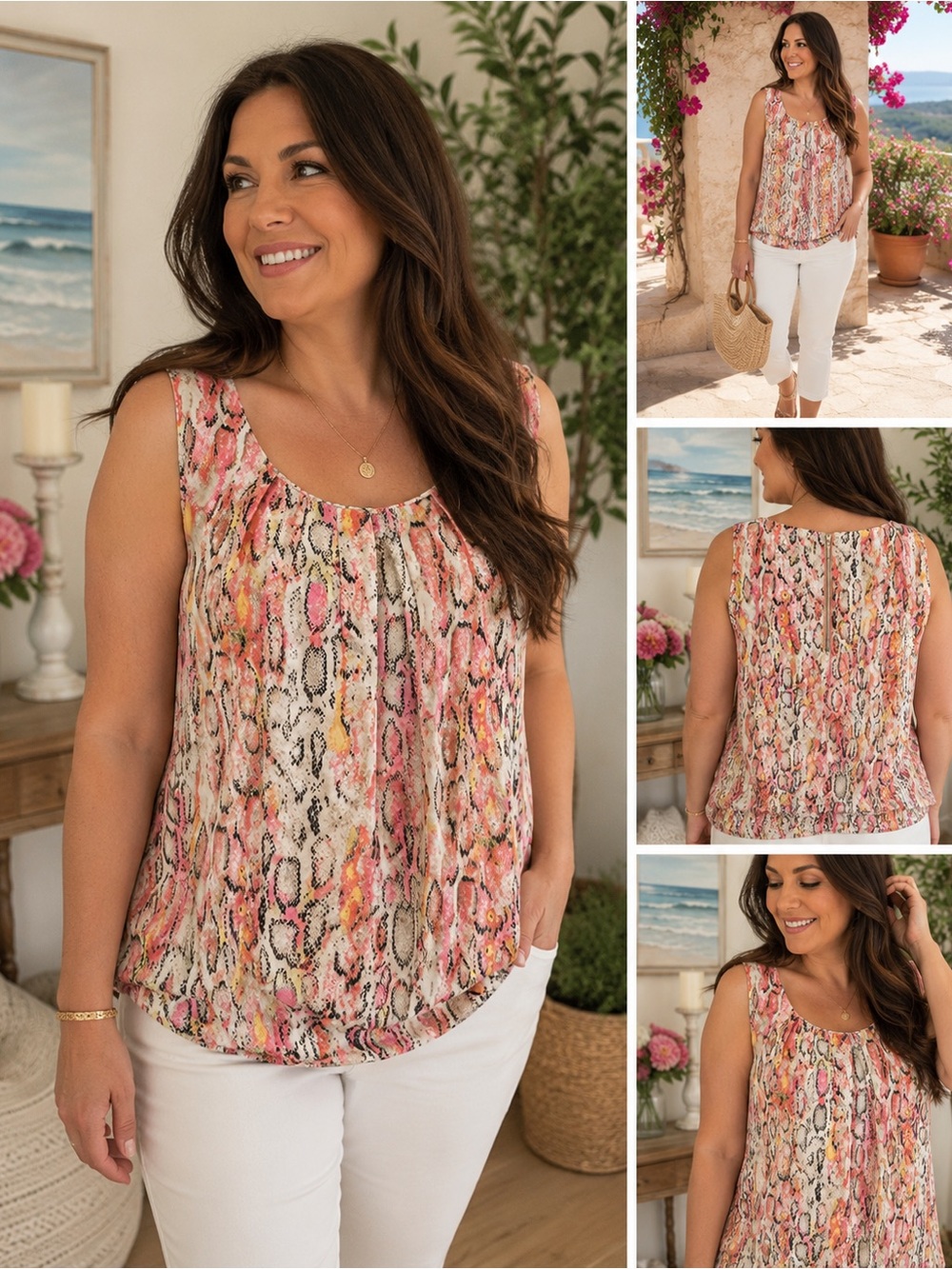 Reitmans Womens Sleeveless‎ Snake Print Blouse Pink Coral XXL Plus Size